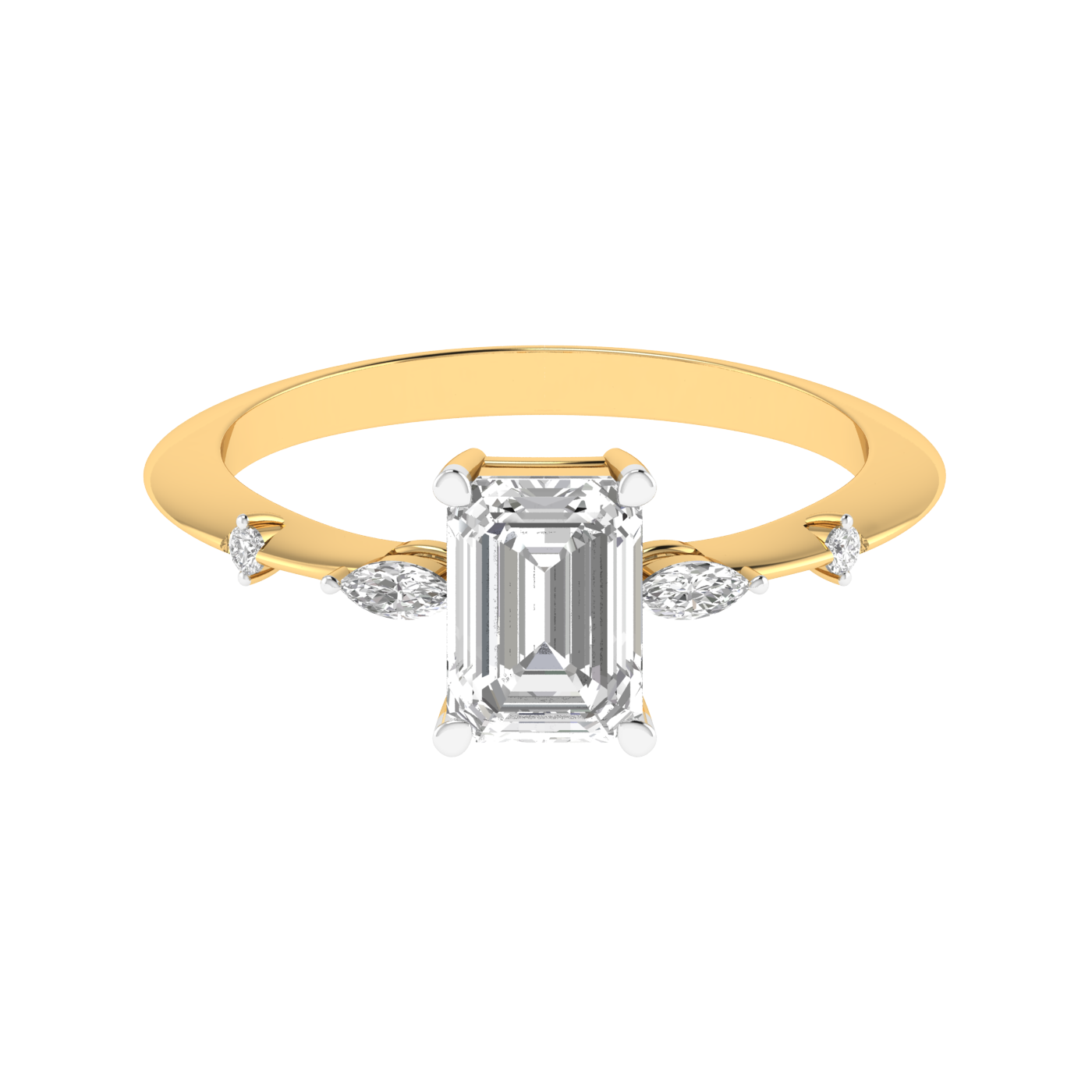 Emerald Solitaire Ring with Studded Shank - Gold