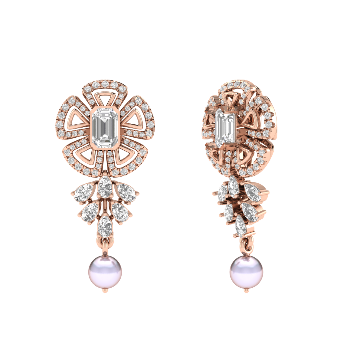 Flower with hanging pearl earrings - Rose