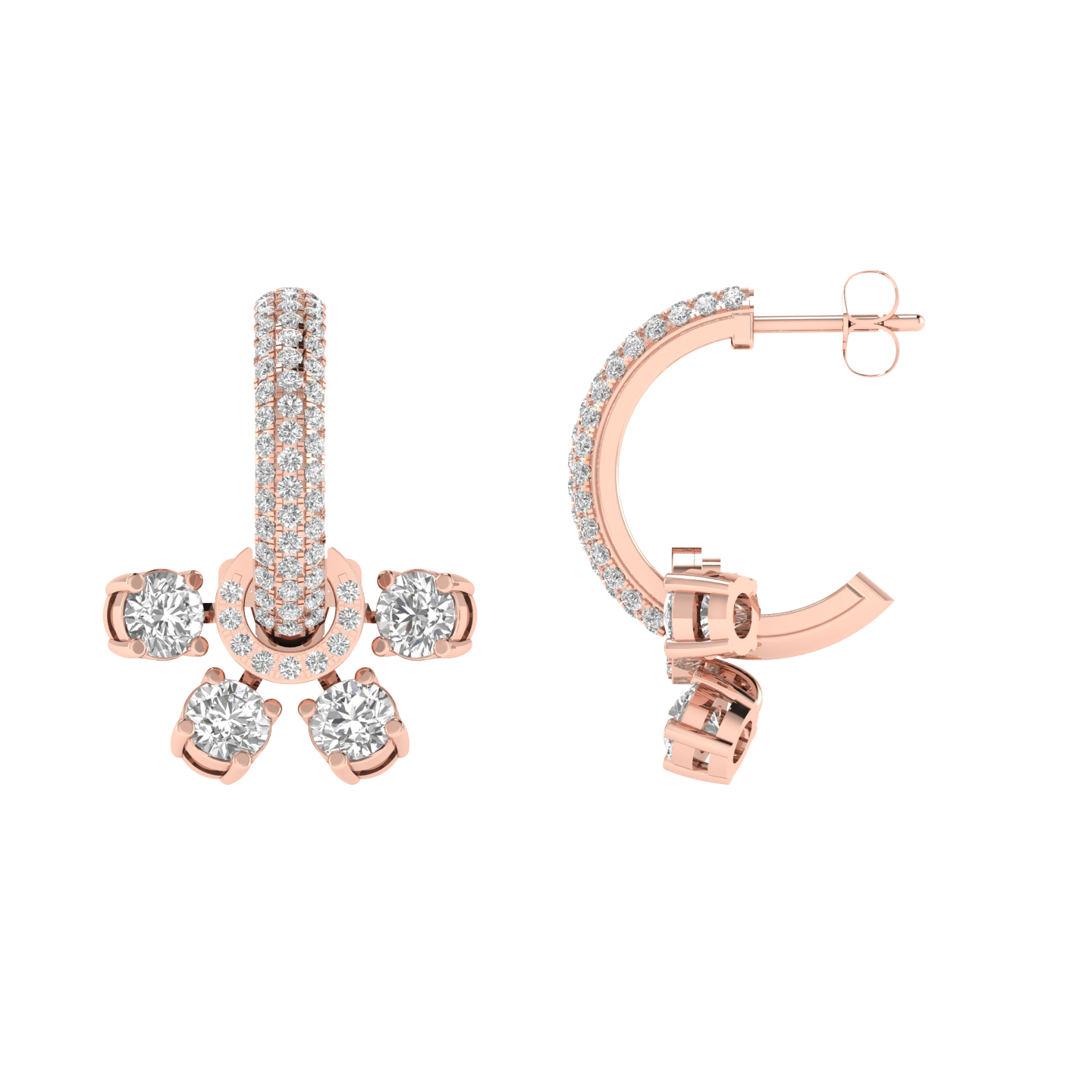 half flower dangler earrings - Rose