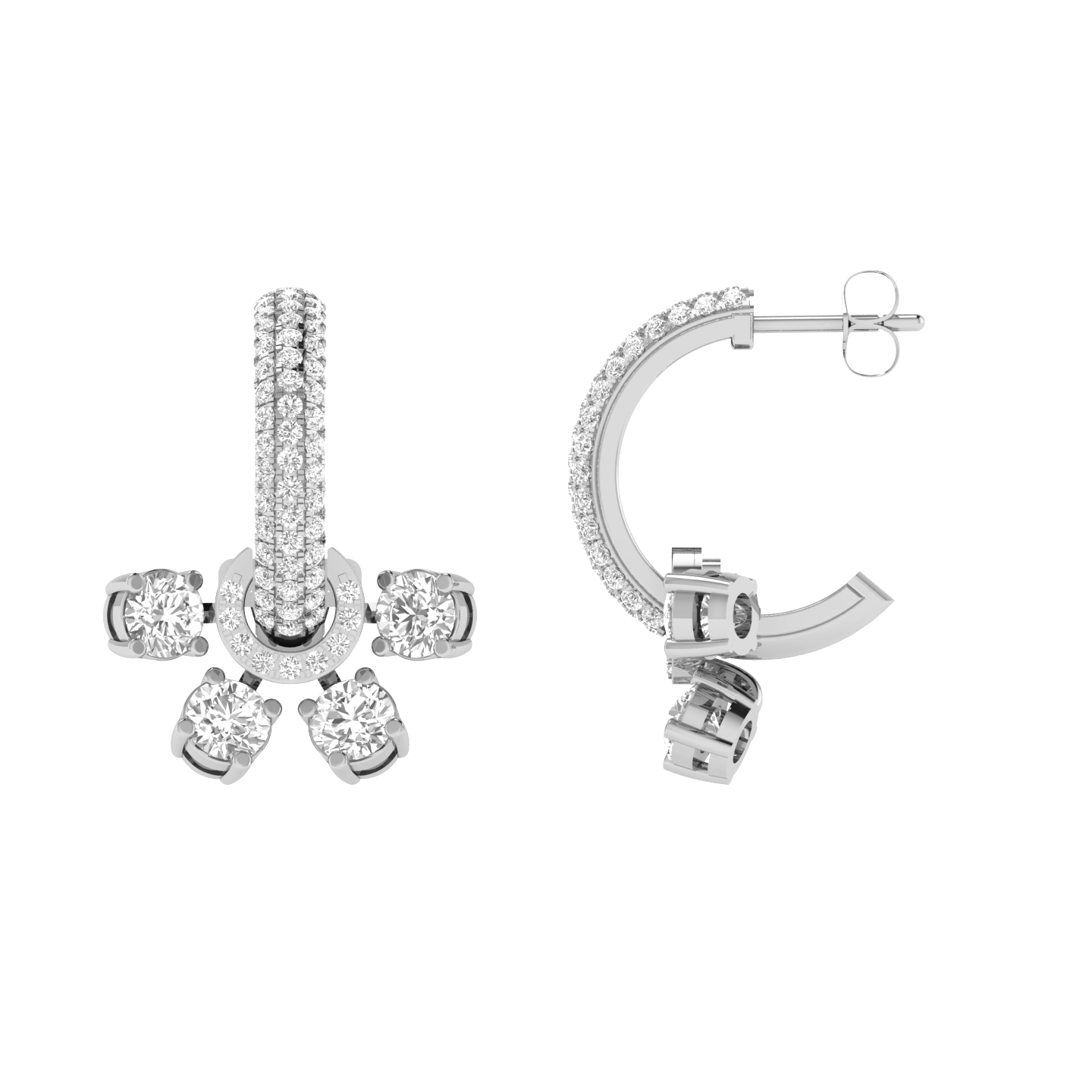 half flower dangler earrings - White