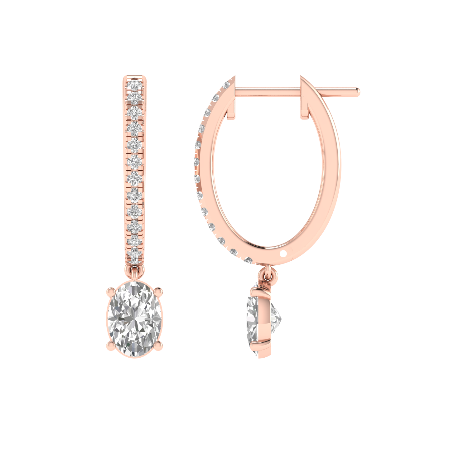 hoop oval solitaire earrings - Rose