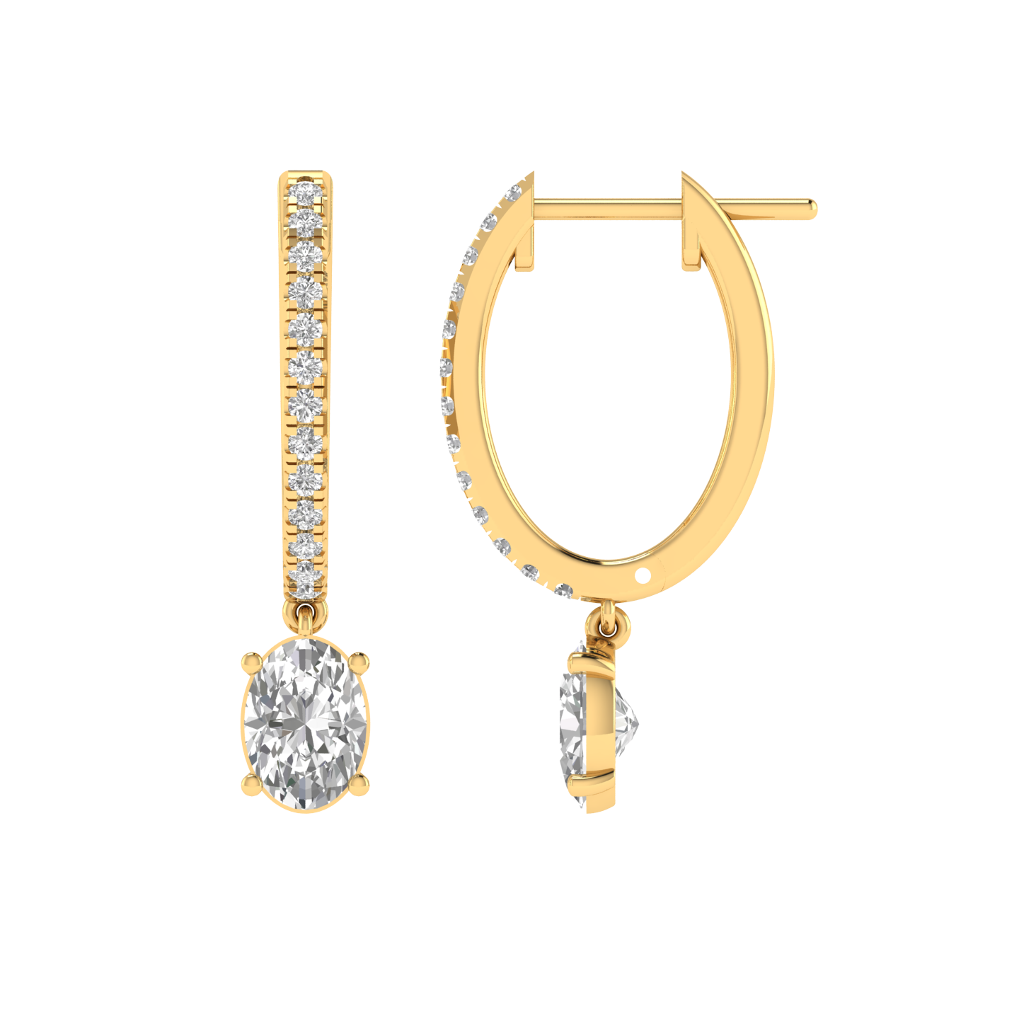 hoop oval solitaire earrings - Gold