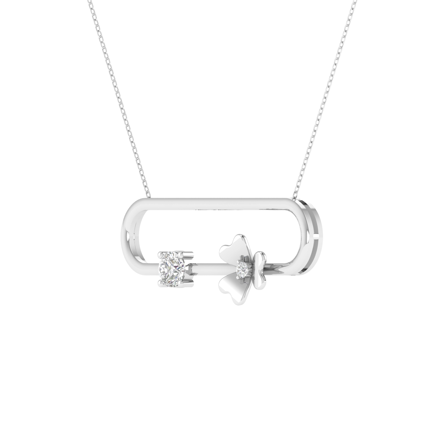 Lab Grown 3D flower with diamond pendant - White