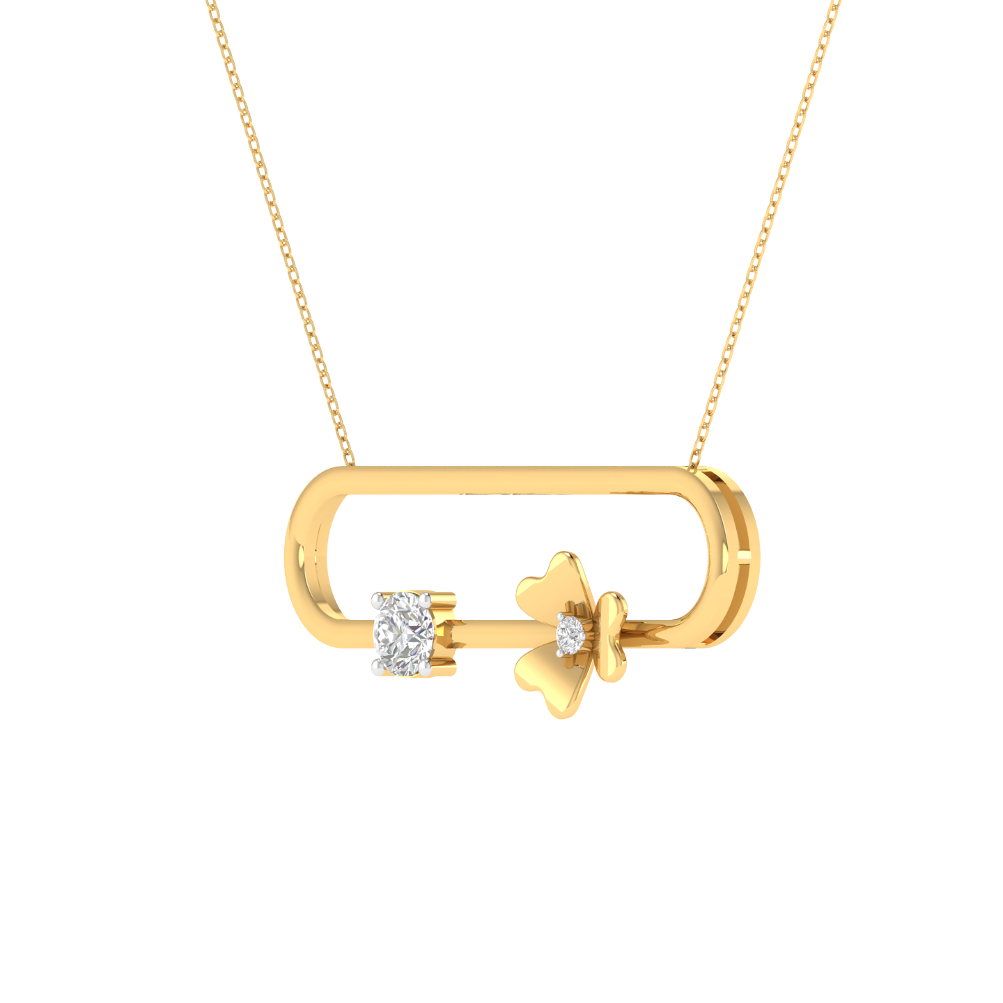 Lab Grown 3D flower with diamond pendant - Gold