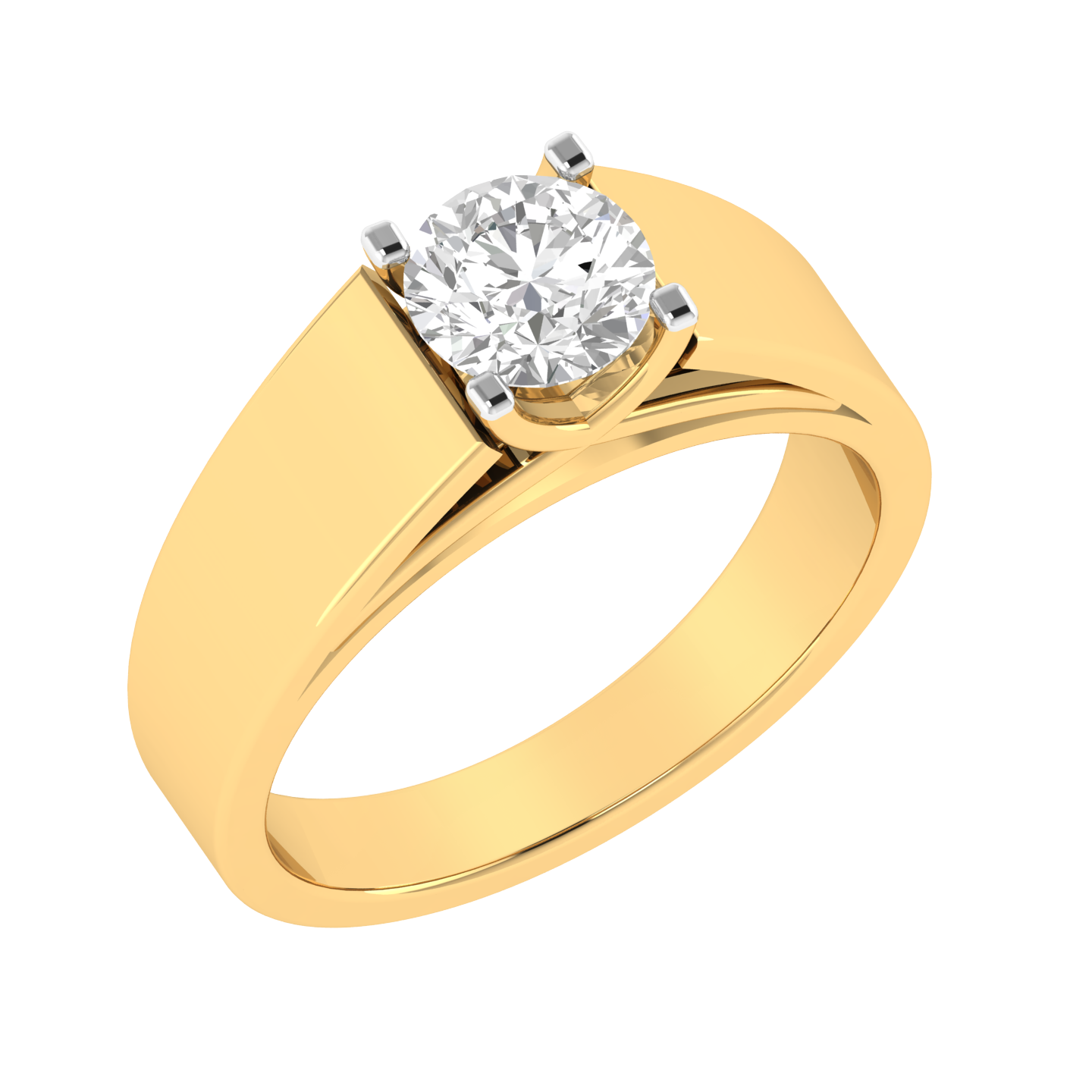Lab Grown dual tone solitaire Gents ring - Gold