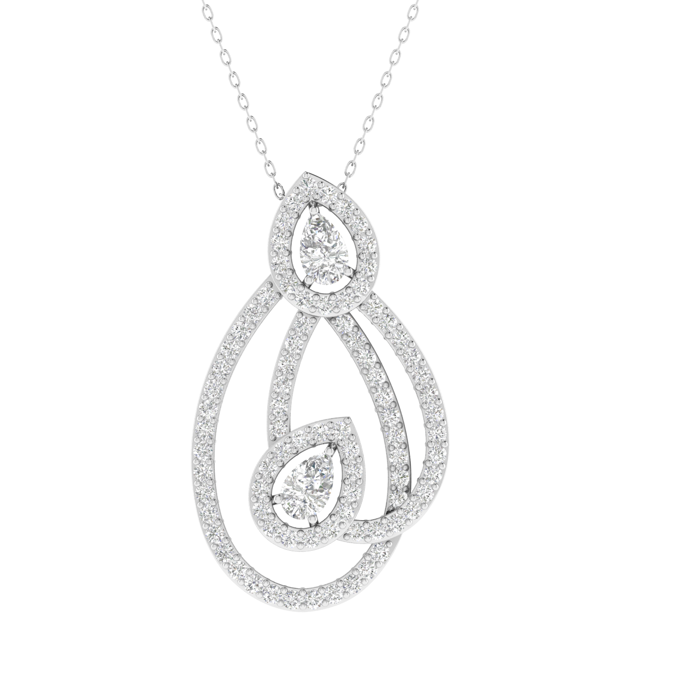 Lab Grown pear halo fancy pendant - White