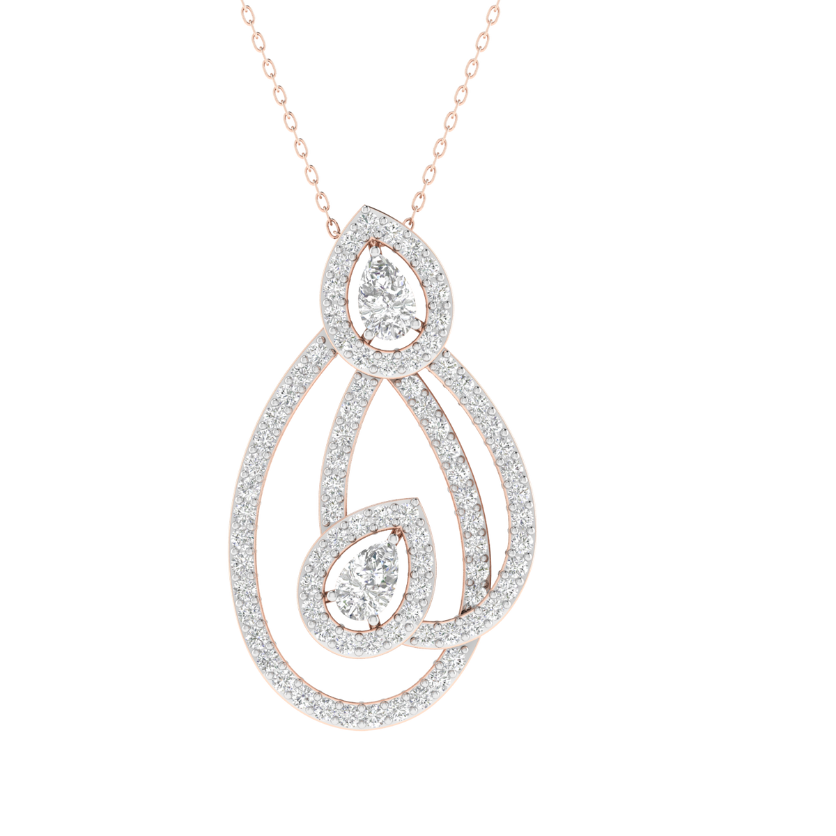 Lab Grown pear halo fancy pendant - Rose
