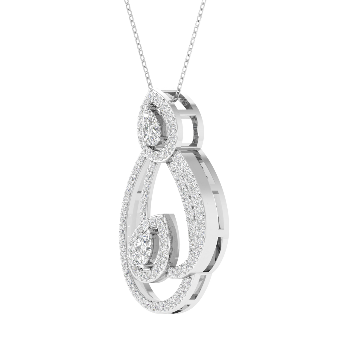 Lab Grown pear halo fancy pendant - White