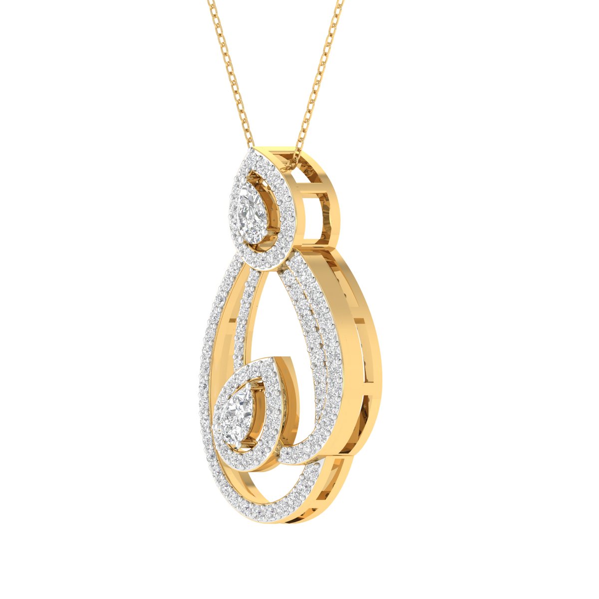 Lab Grown pear halo fancy pendant - Gold