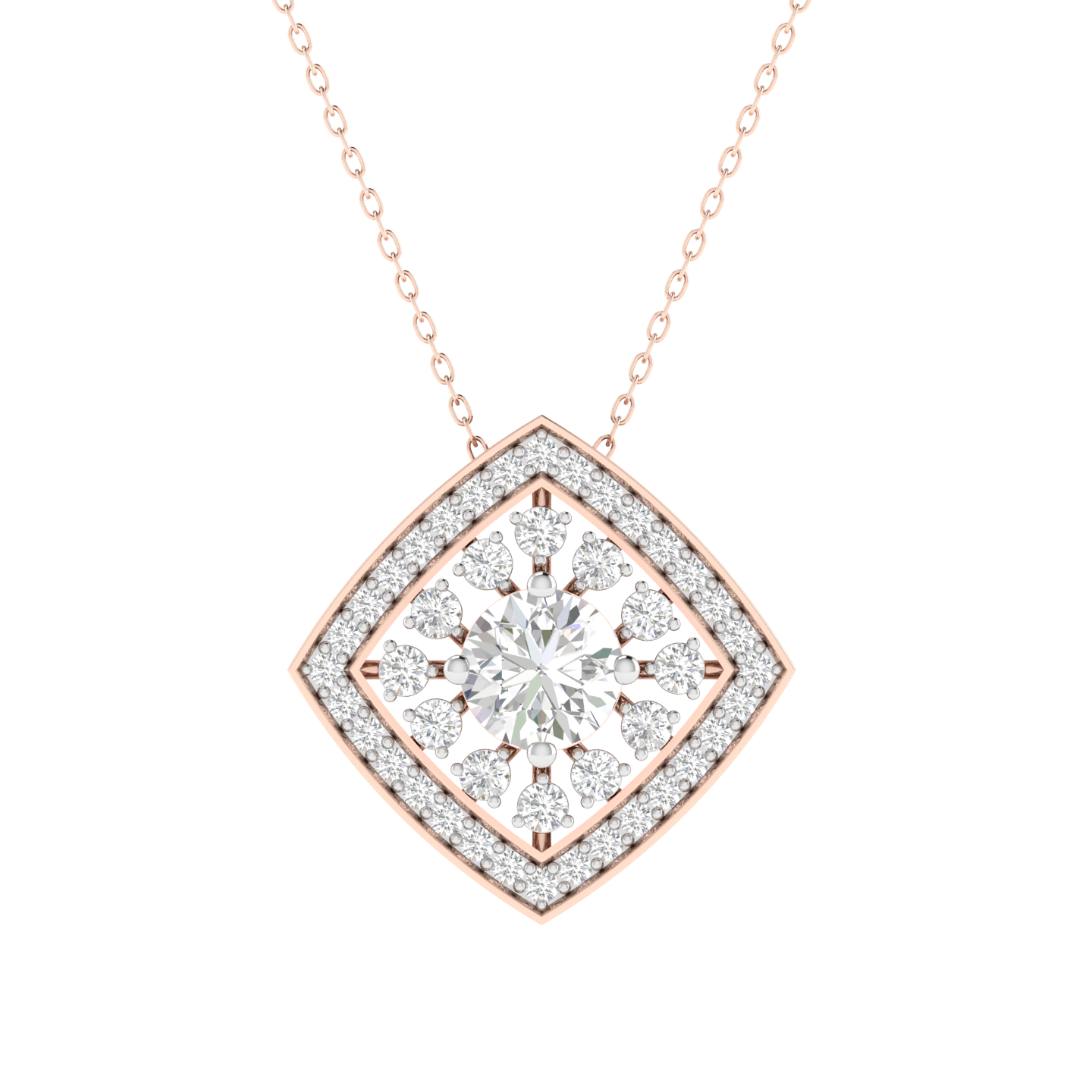 Lab Grown round solitaire fancy pendant - Rose