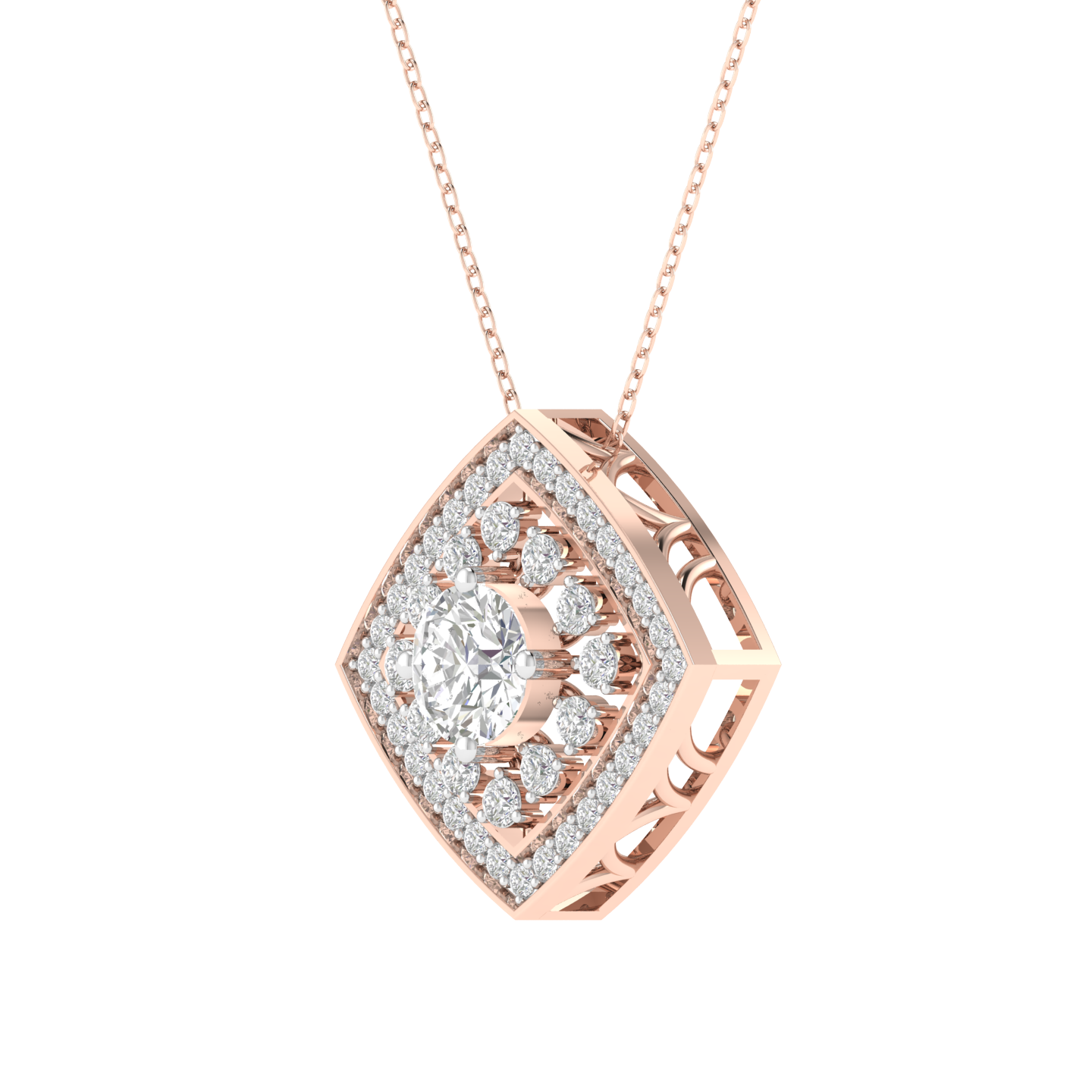 Lab Grown round solitaire fancy pendant - Rose