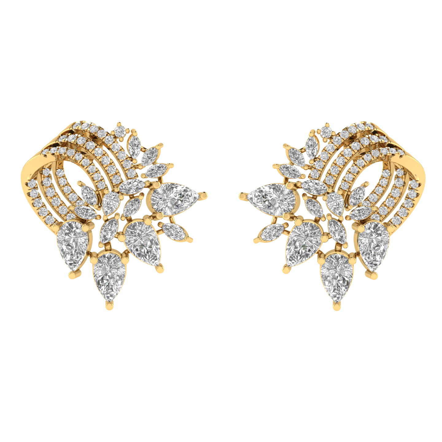 multi shape clustered fancy earrings - Gold