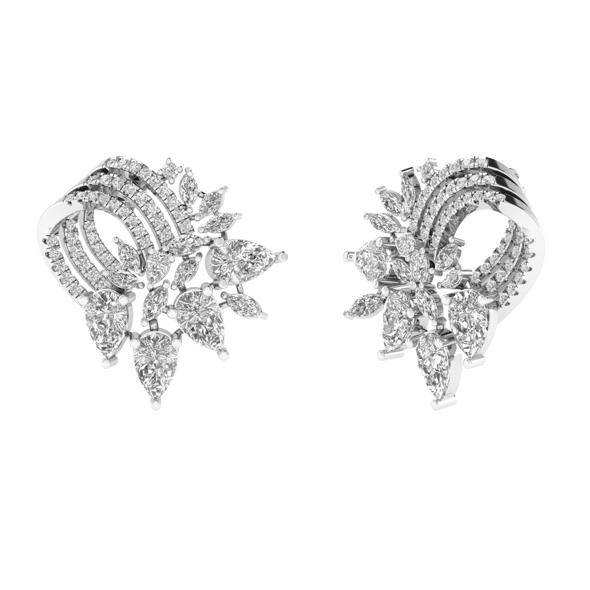 multi shape clustered fancy earrings - White