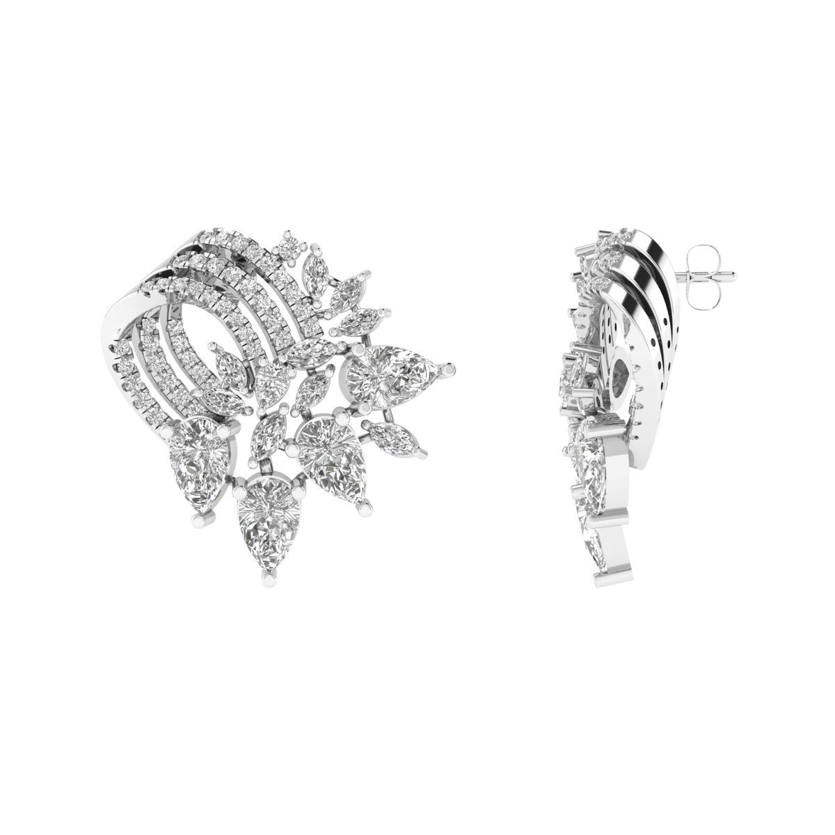 multi shape clustered fancy earrings - White