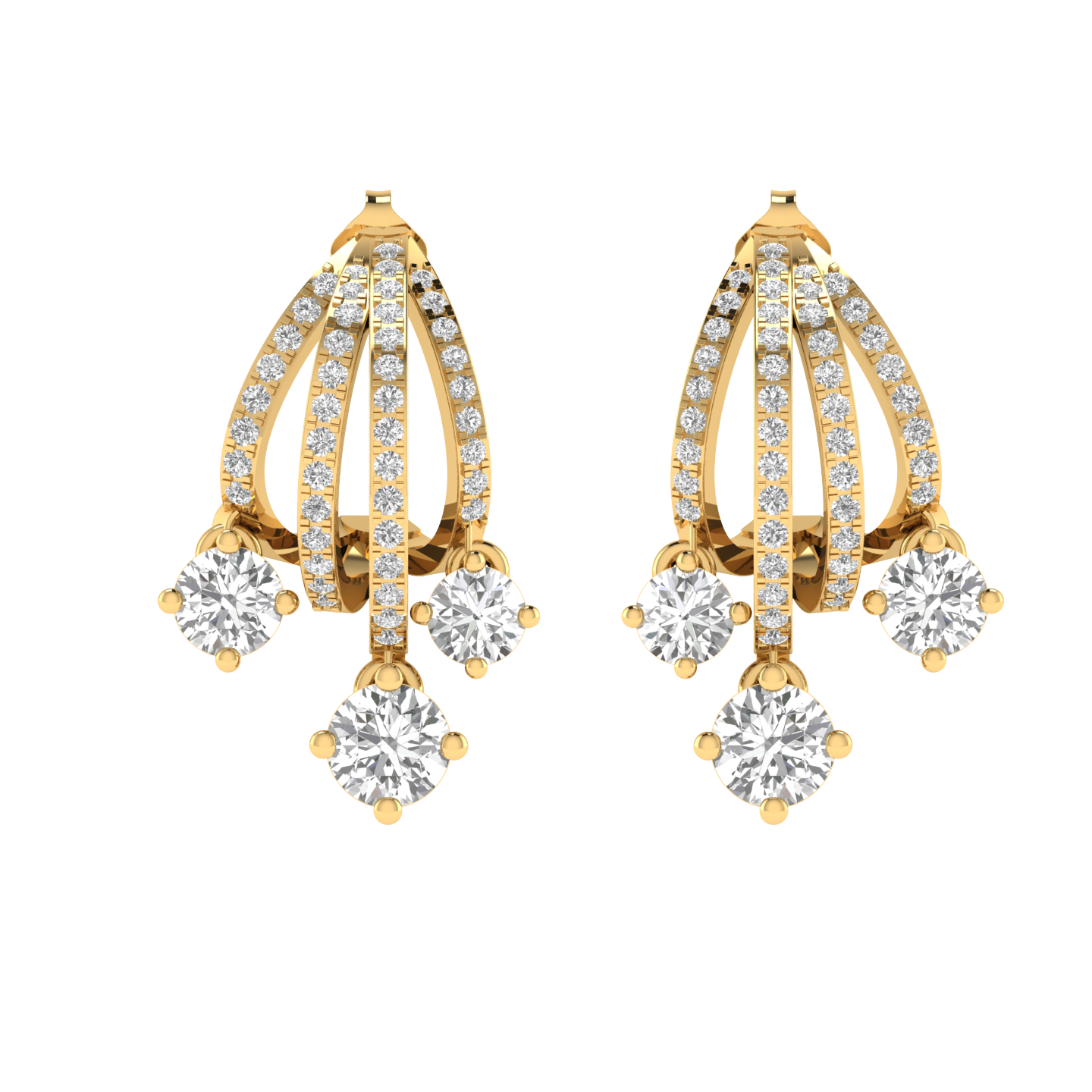 Multi solitaire dangler earrings - Gold