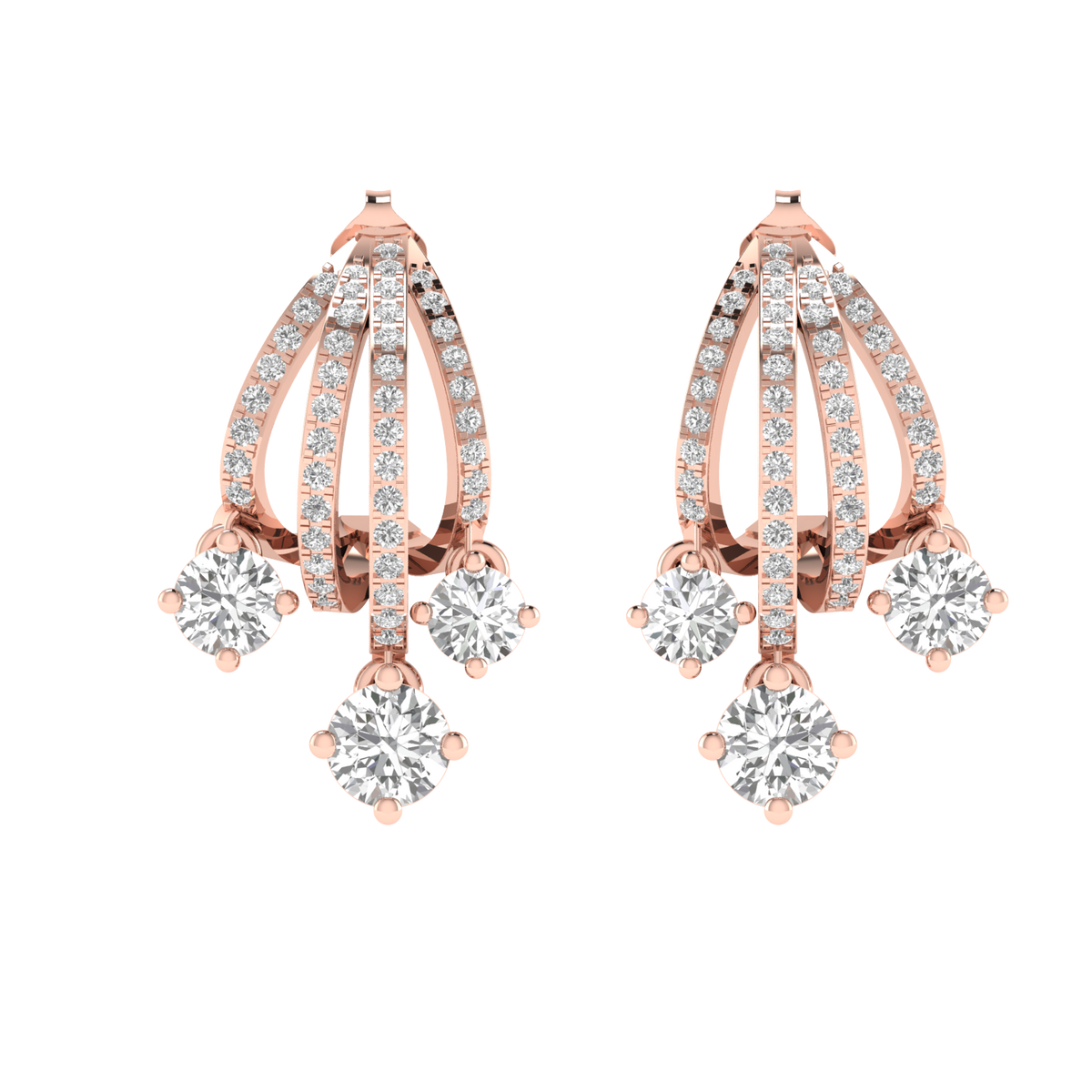 Multi solitaire dangler earrings - Rose