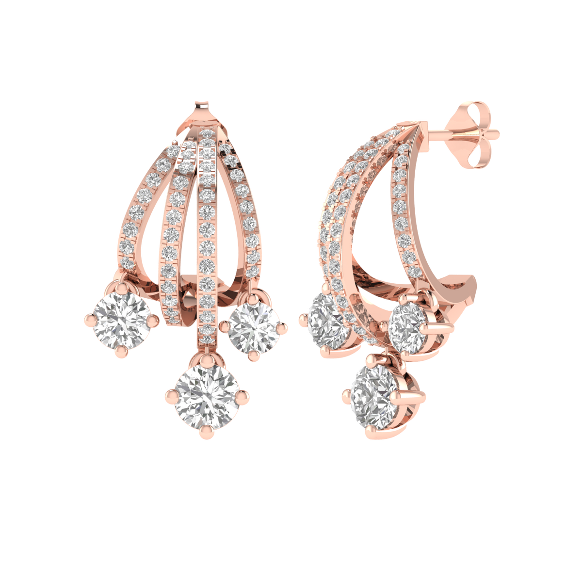 Multi solitaire dangler earrings - Rose