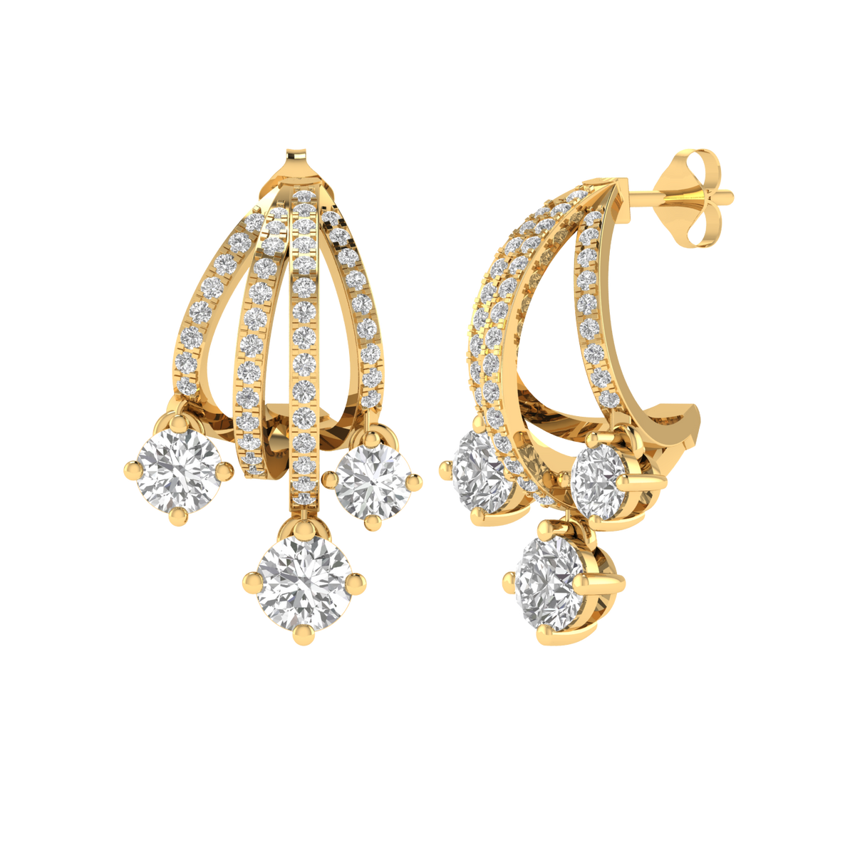 Multi solitaire dangler earrings - Gold