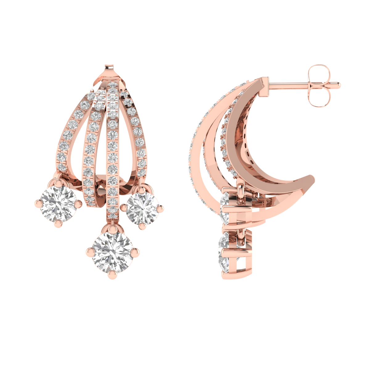 Multi solitaire dangler earrings - Rose