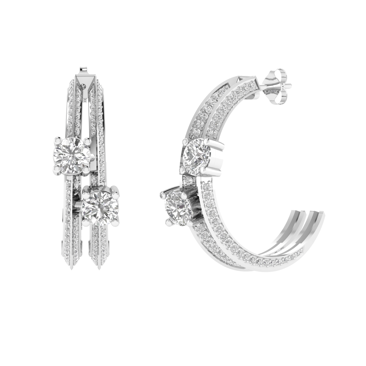 Multi solitaire hoop earrings - White