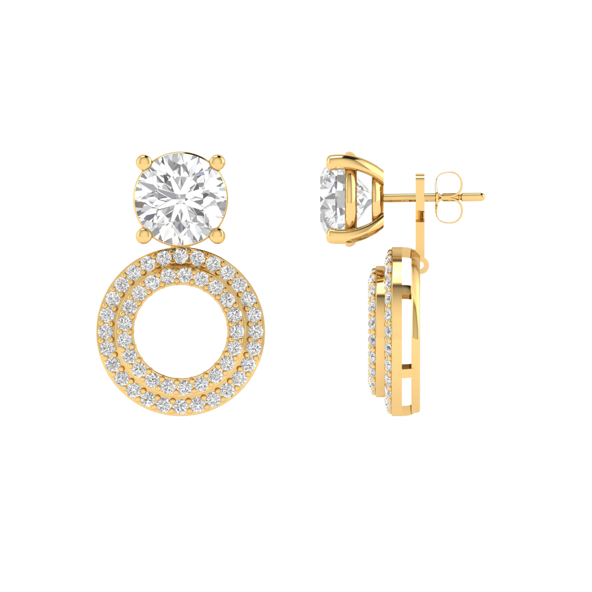 multipurpose round solitaire earrings - Gold