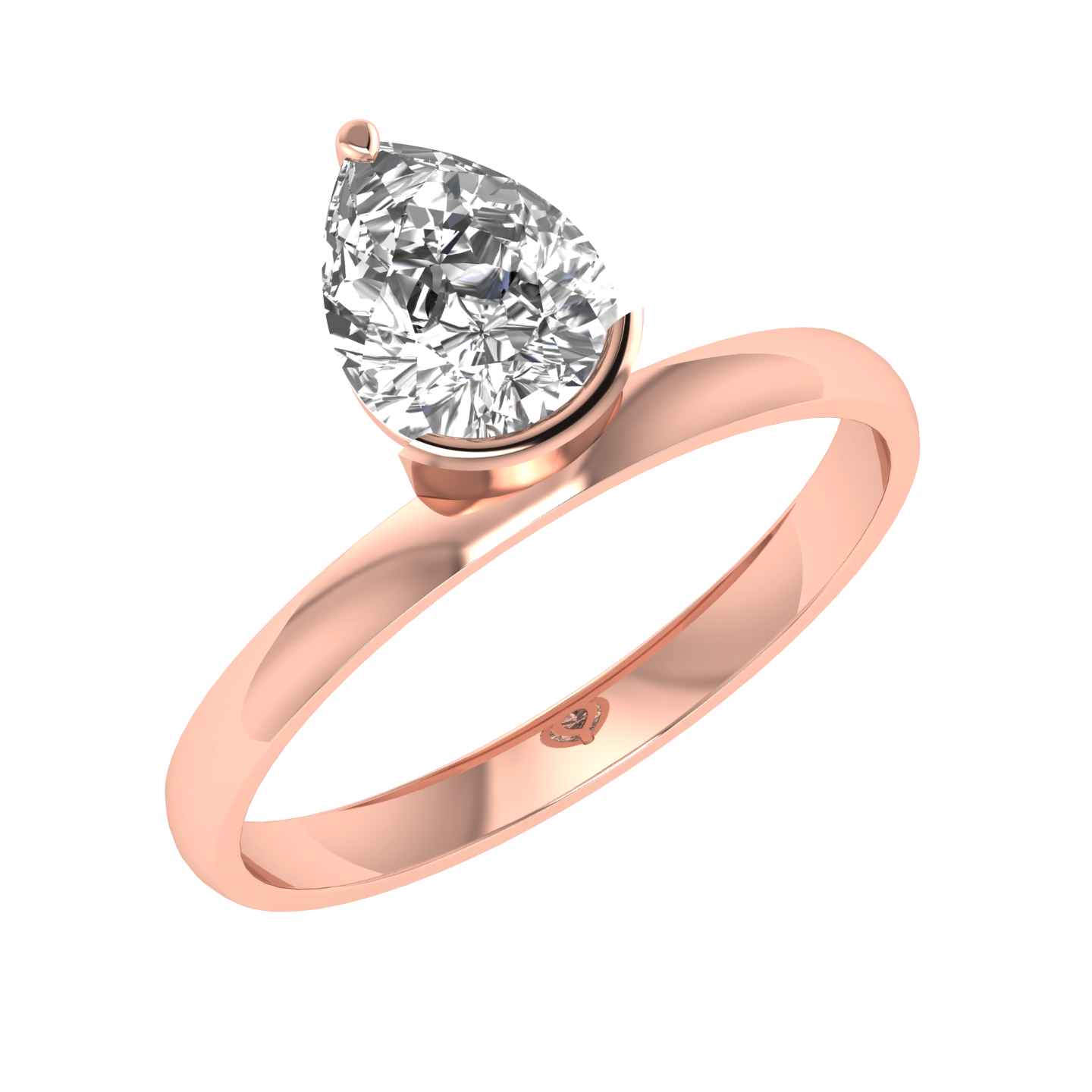 Pear Invisible Solitaire Ring - Rose