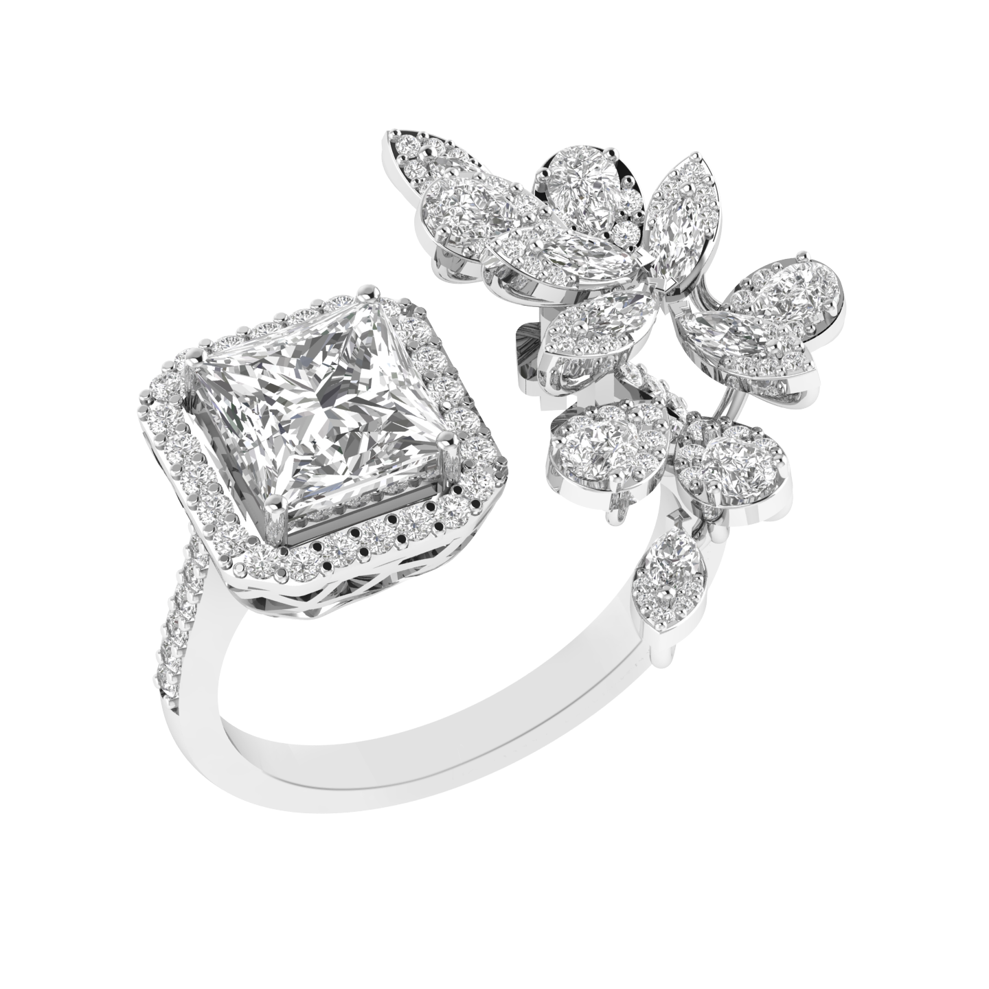 Princess Solitaire Cocktail Ring - White