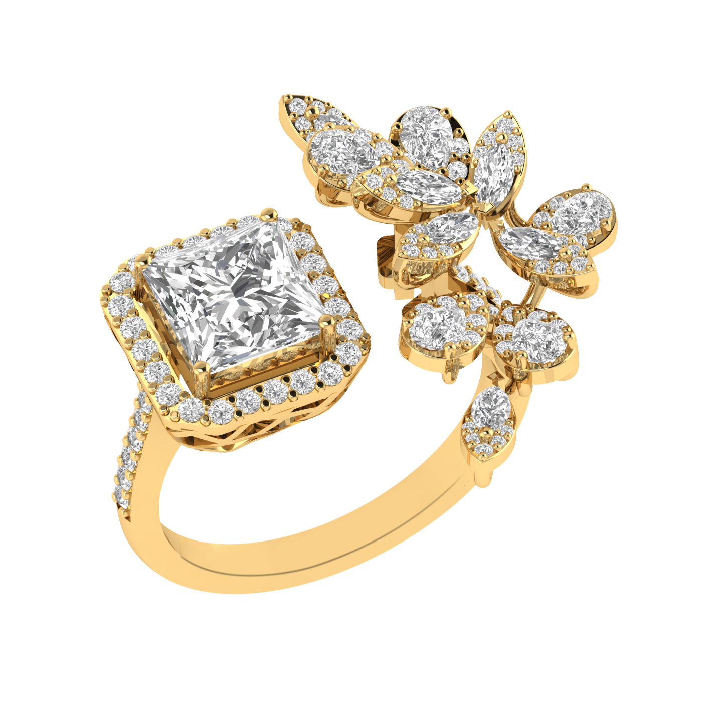 Princess Solitaire Cocktail Ring - Gold