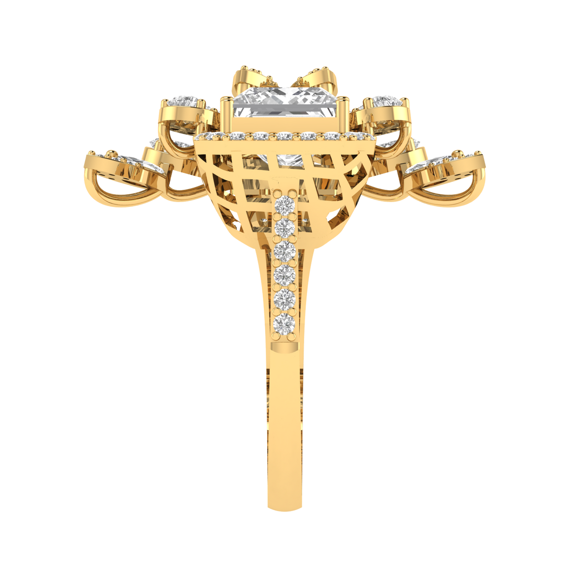 Princess Solitaire Cocktail Ring - Gold