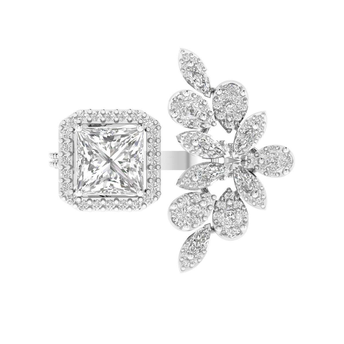 Princess Solitaire Cocktail Ring - White