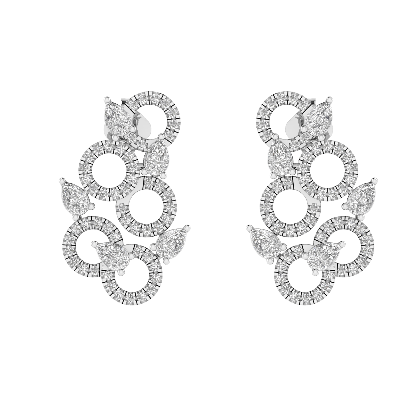 round and pear fancy stud earrings - White