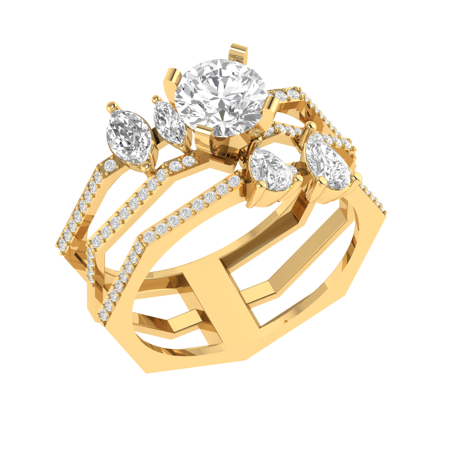 Round Hexagonal Shank Ring - Gold