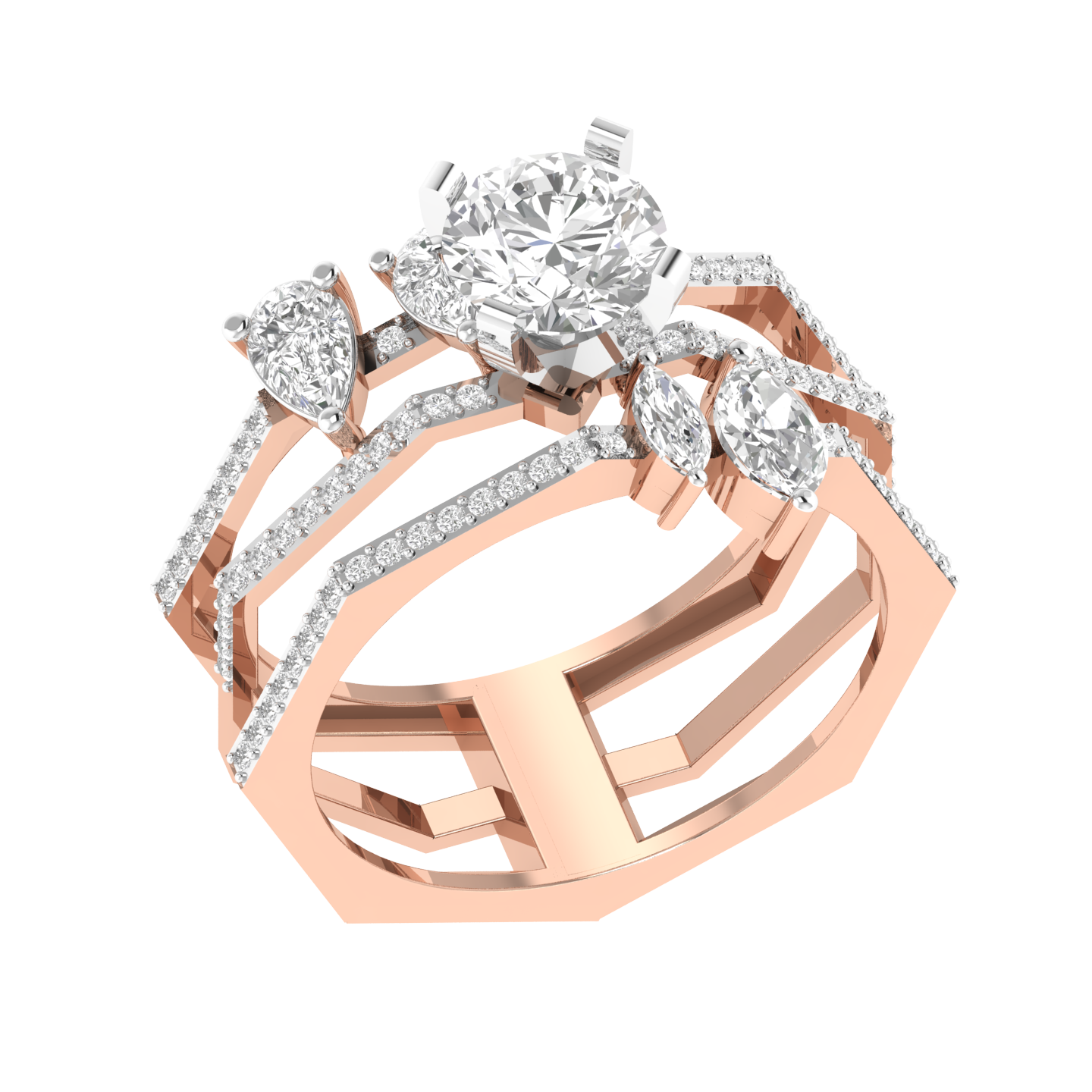 Round Hexagonal Shank Ring - Rose