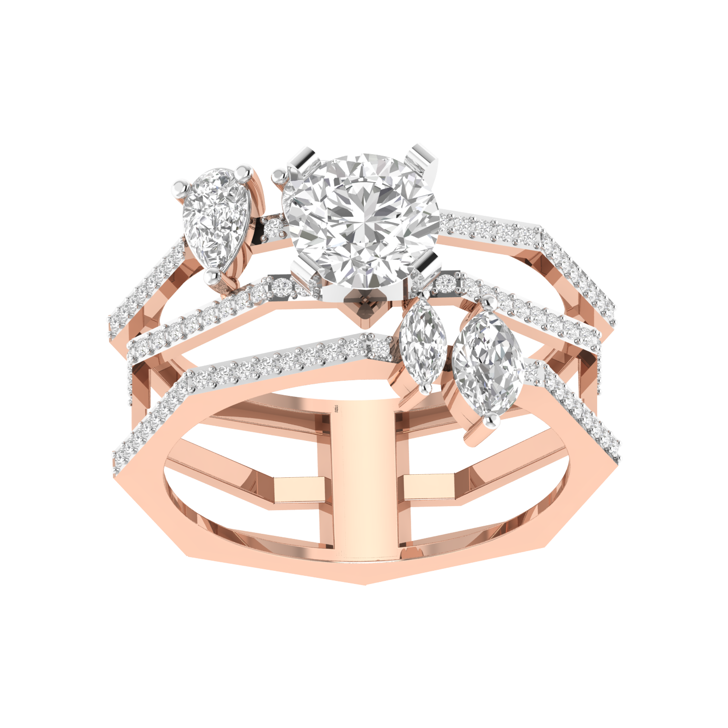 Round Hexagonal Shank Ring - Rose