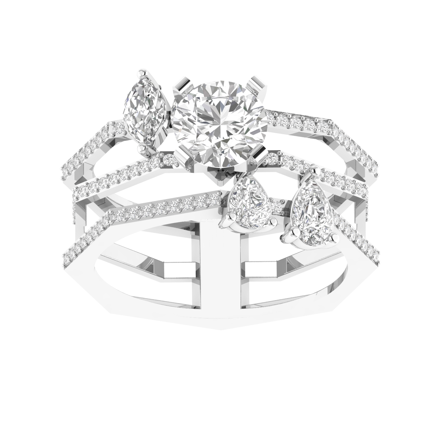 Round Hexagonal Shank Ring - White