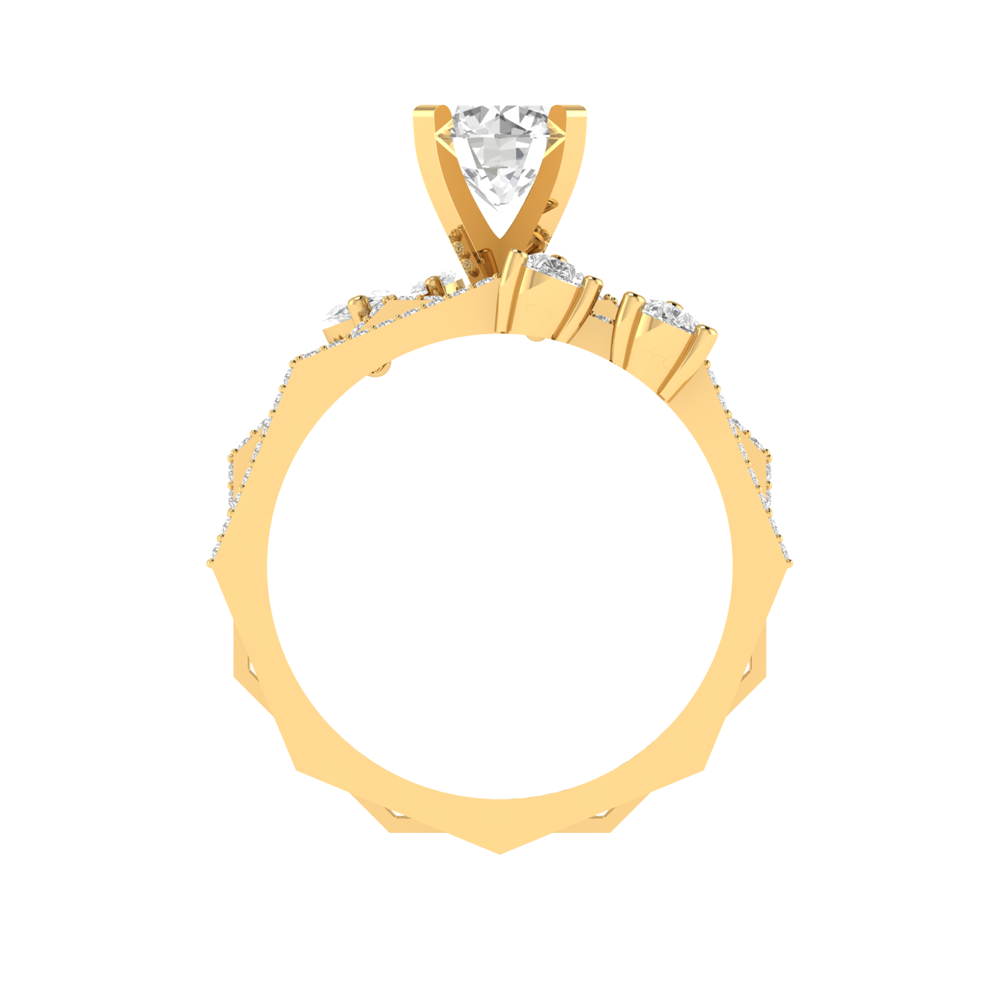 Round Hexagonal Shank Ring - Gold