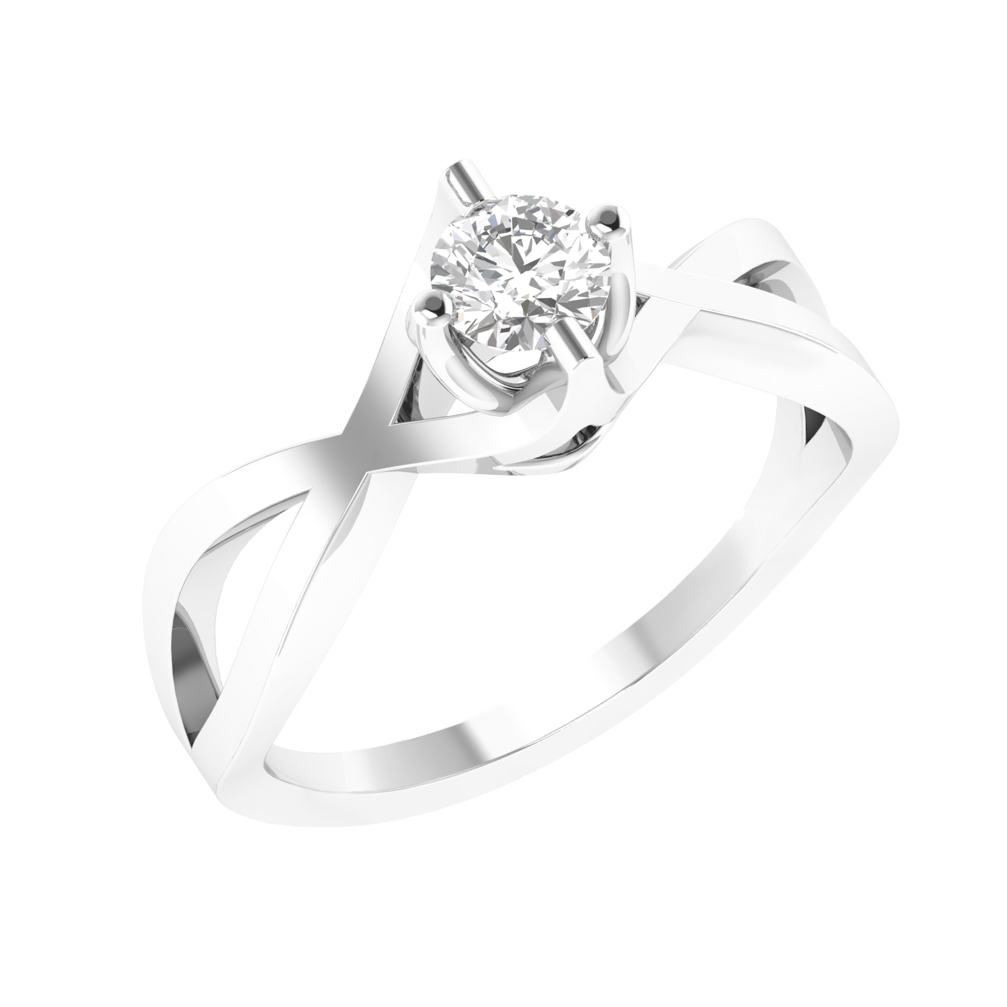 Round Solitaire Criss Cross Ring - White