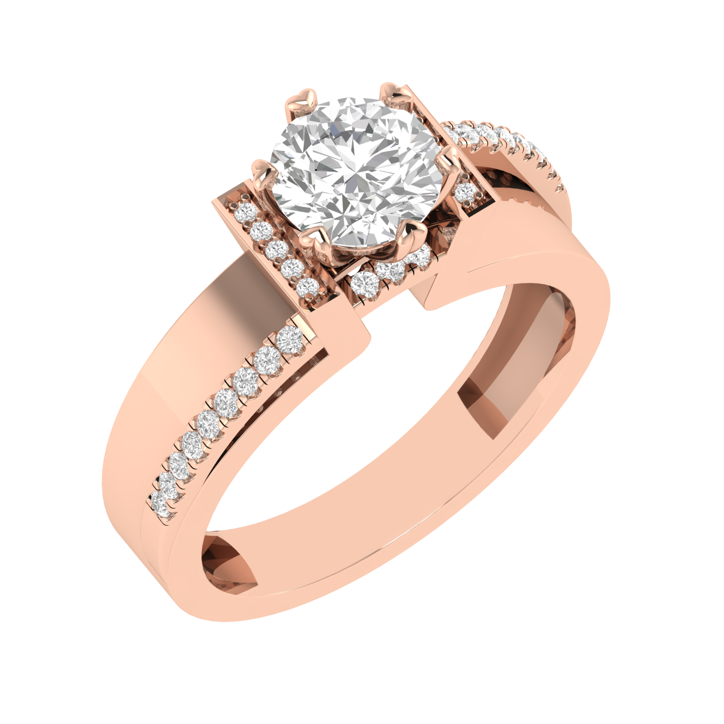 Round Solitaire Ring with Heart Prongs - Rose