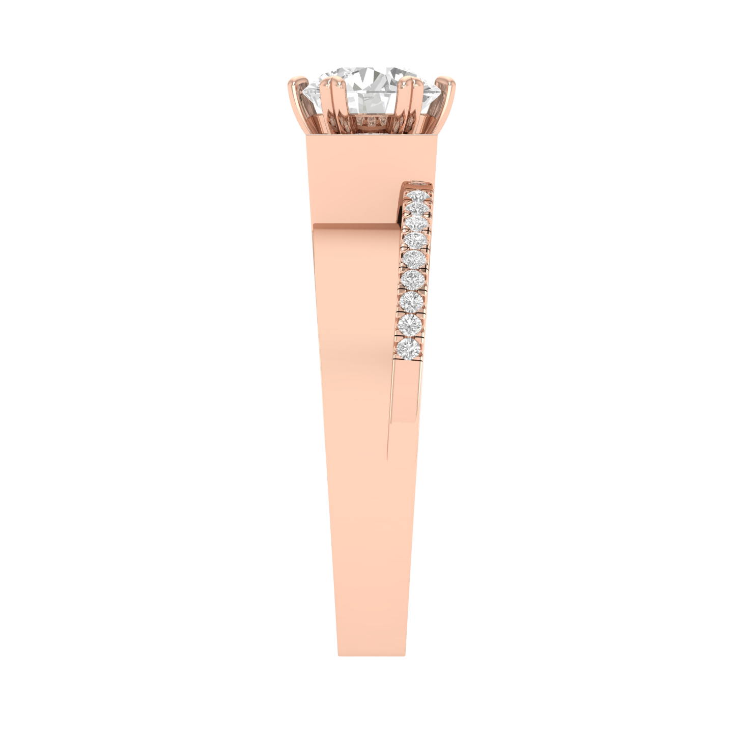 Round Solitaire Ring with Heart Prongs - Rose