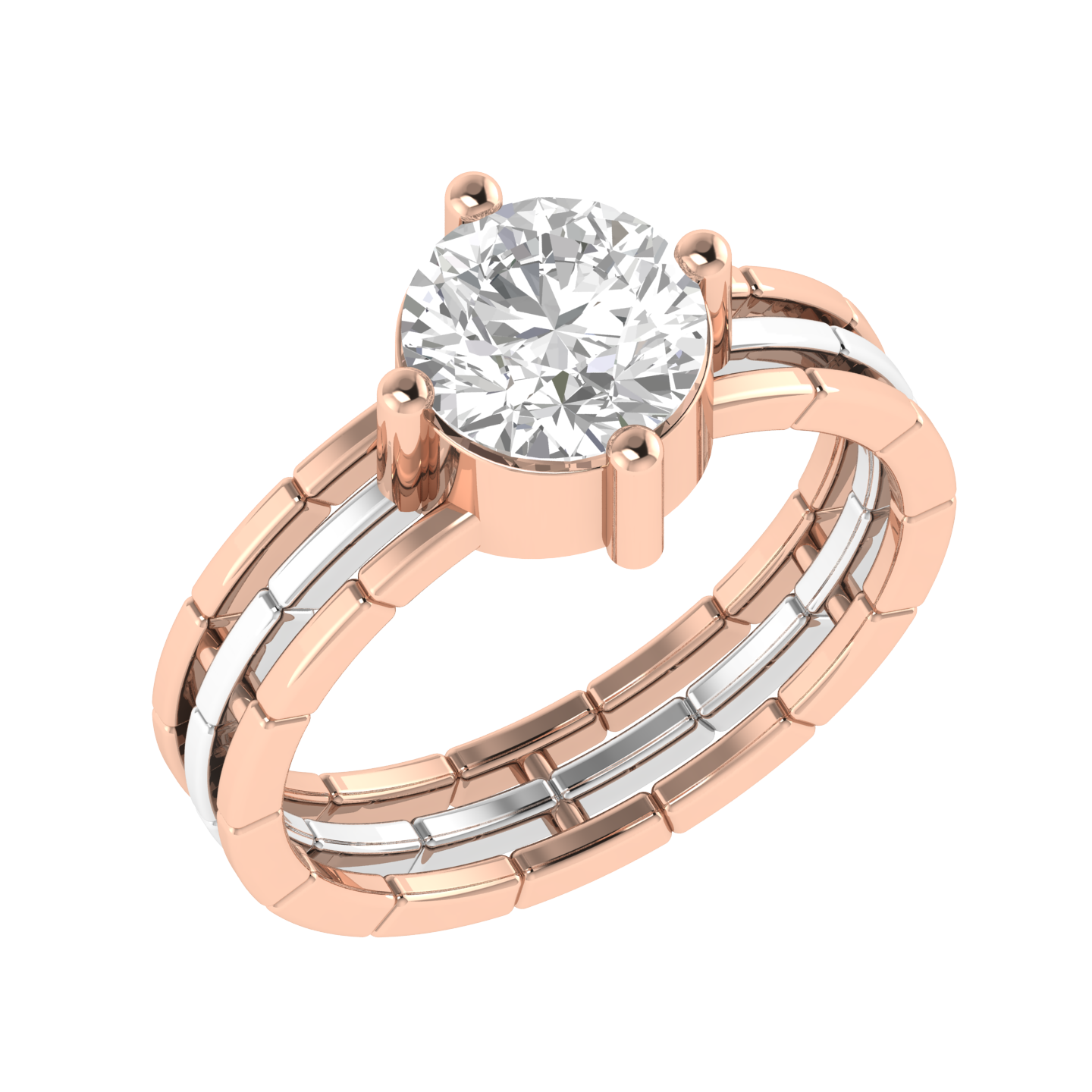 Round Solitaire Three Line Ring - Rose
