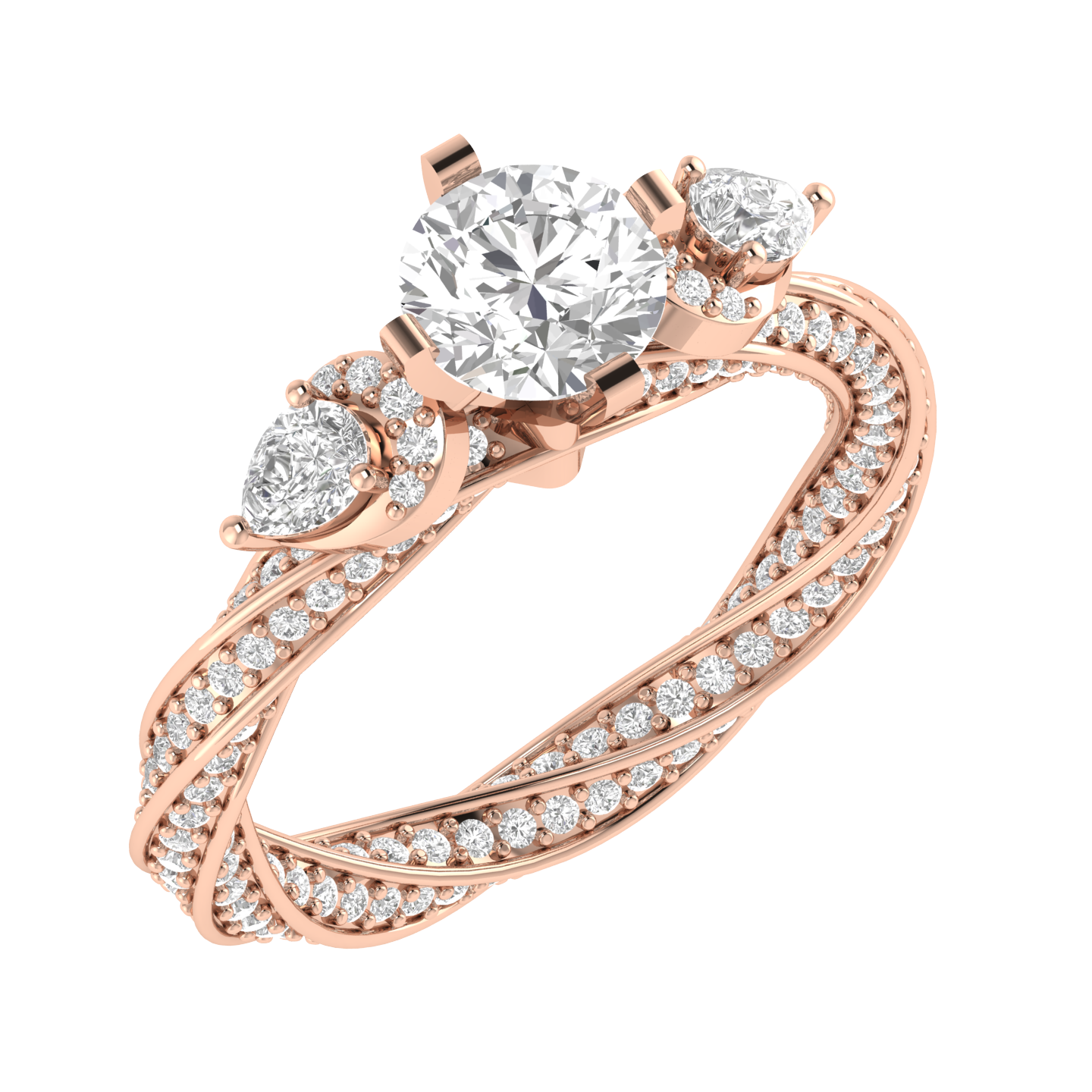 Round Solitaire Twisted Band Ring - Rose