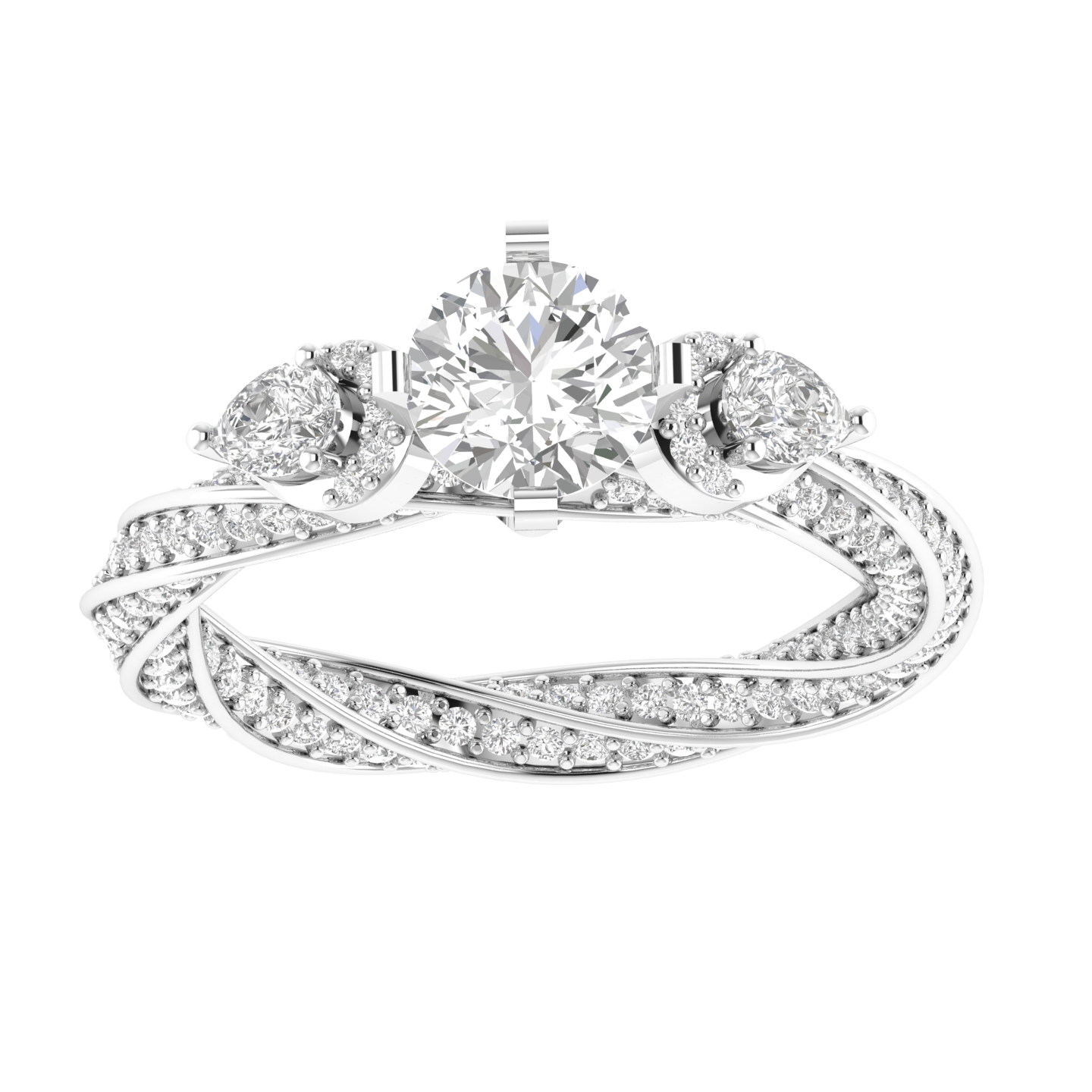 Round Solitaire Twisted Band Ring - White