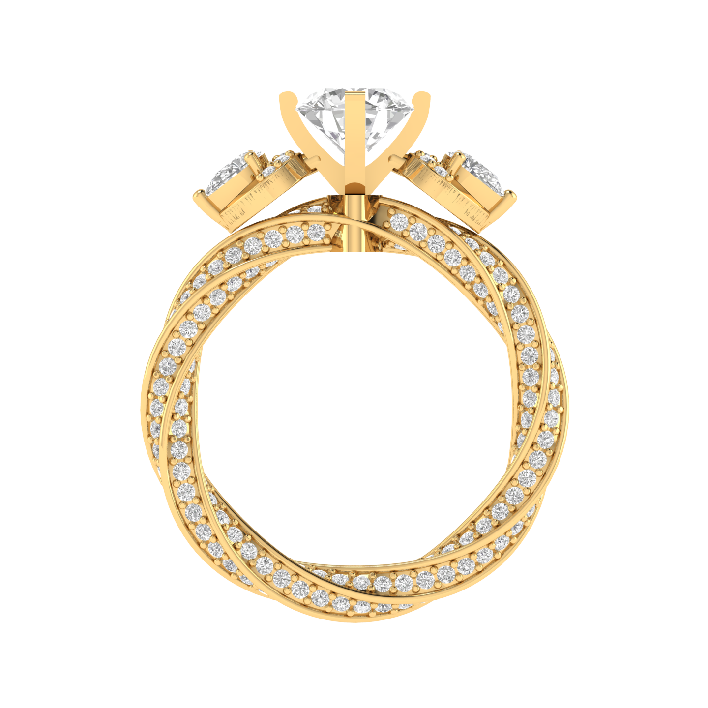 Round Solitaire Twisted Band Ring - Gold
