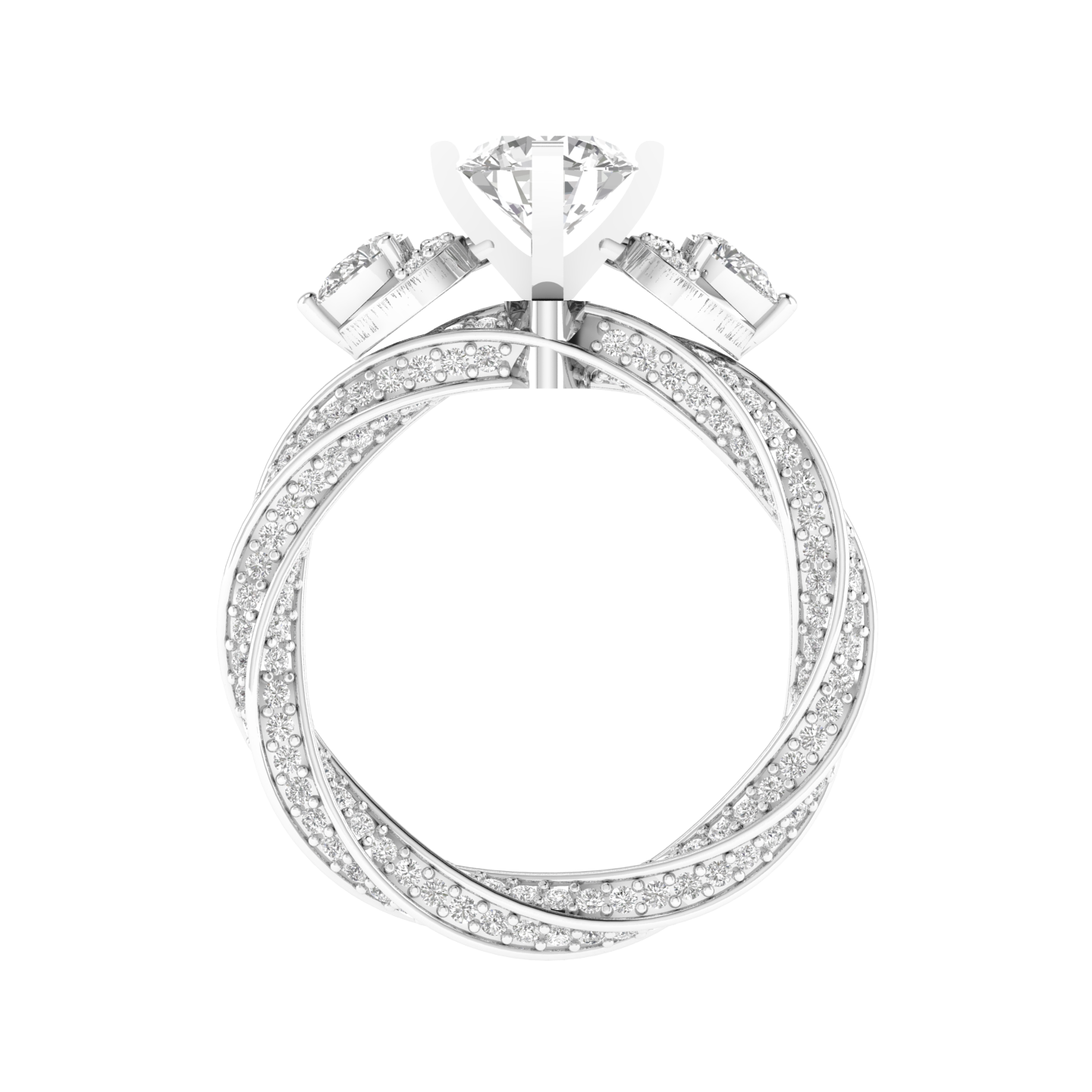 Round Solitaire Twisted Band Ring - White