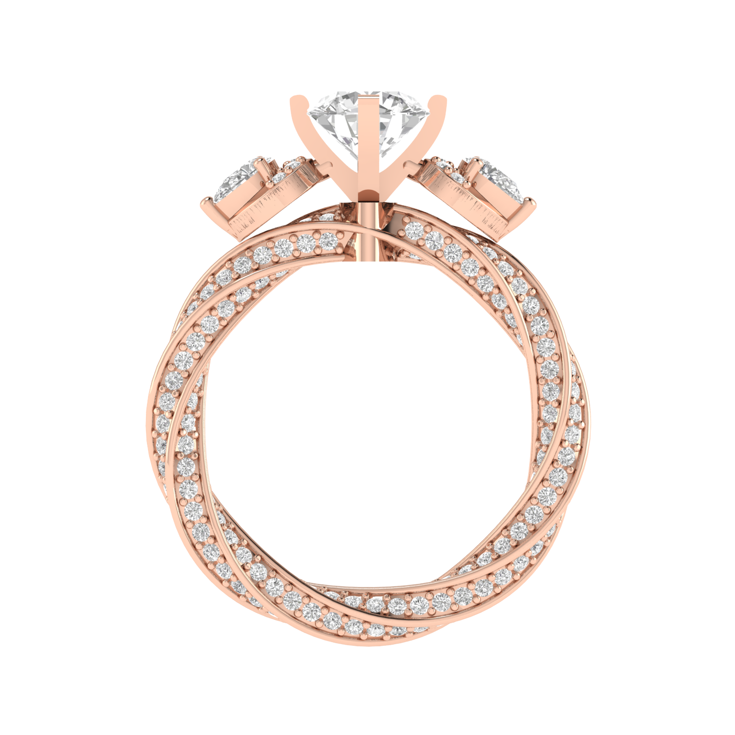 Round Solitaire Twisted Band Ring - Rose