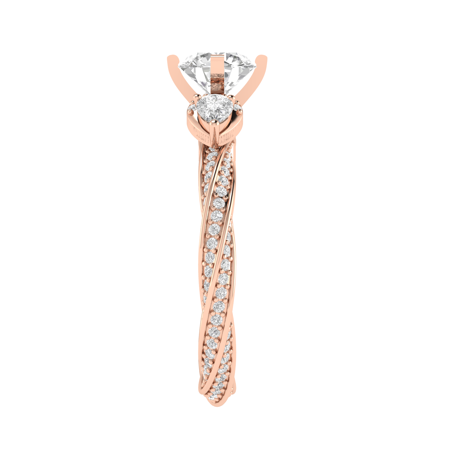 Round Solitaire Twisted Band Ring - Rose