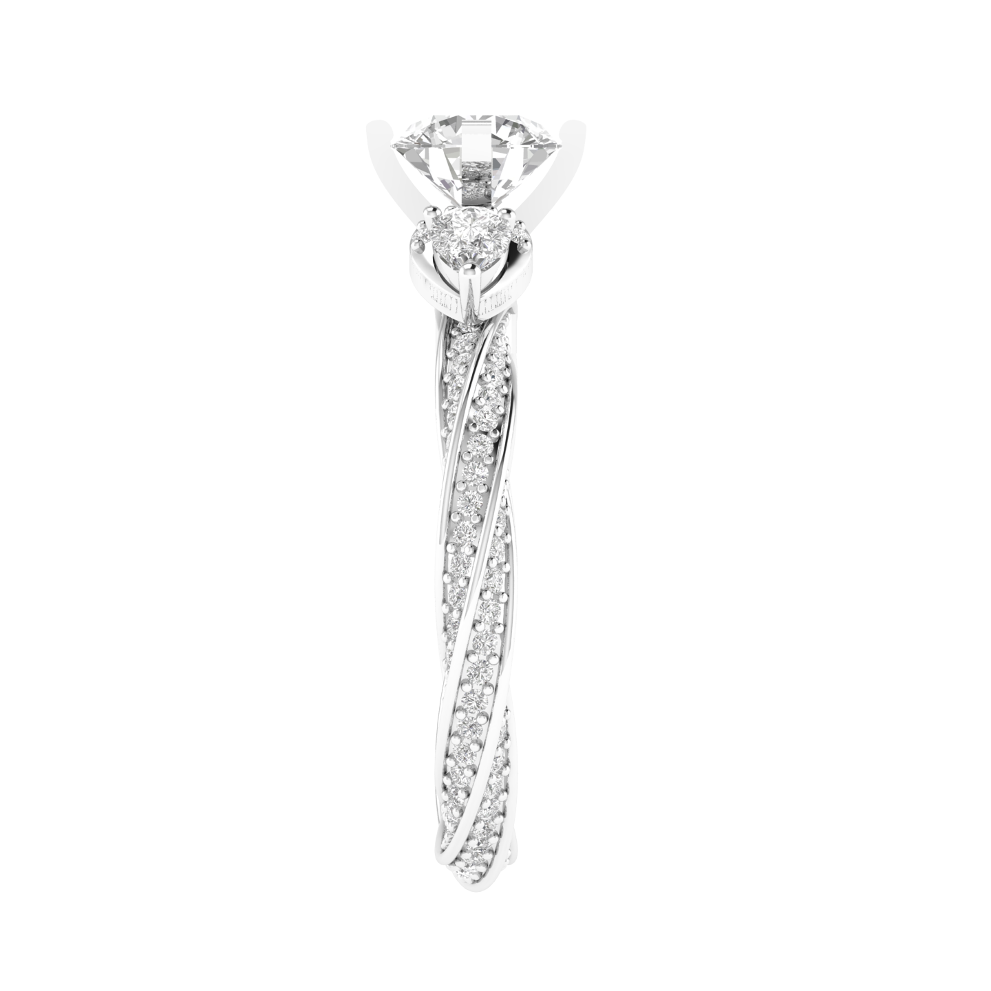 Round Solitaire Twisted Band Ring - White